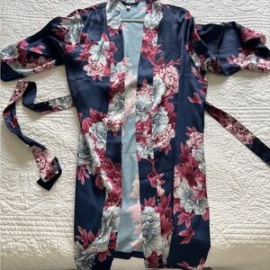 Floral Kimono Robe in Navy and Pink